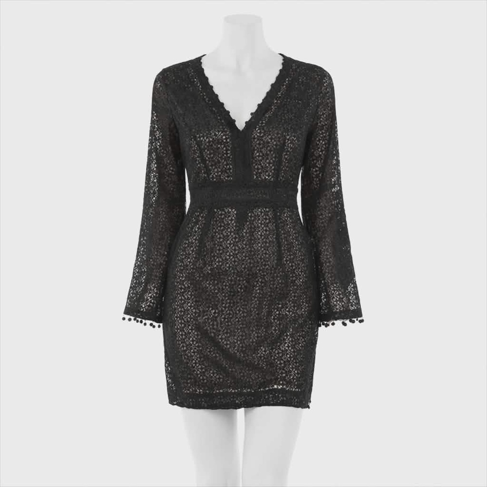 NWT SZ MED The Kooples Black lace, Long Sleeve, Guipure & Embroidery Mini Dress